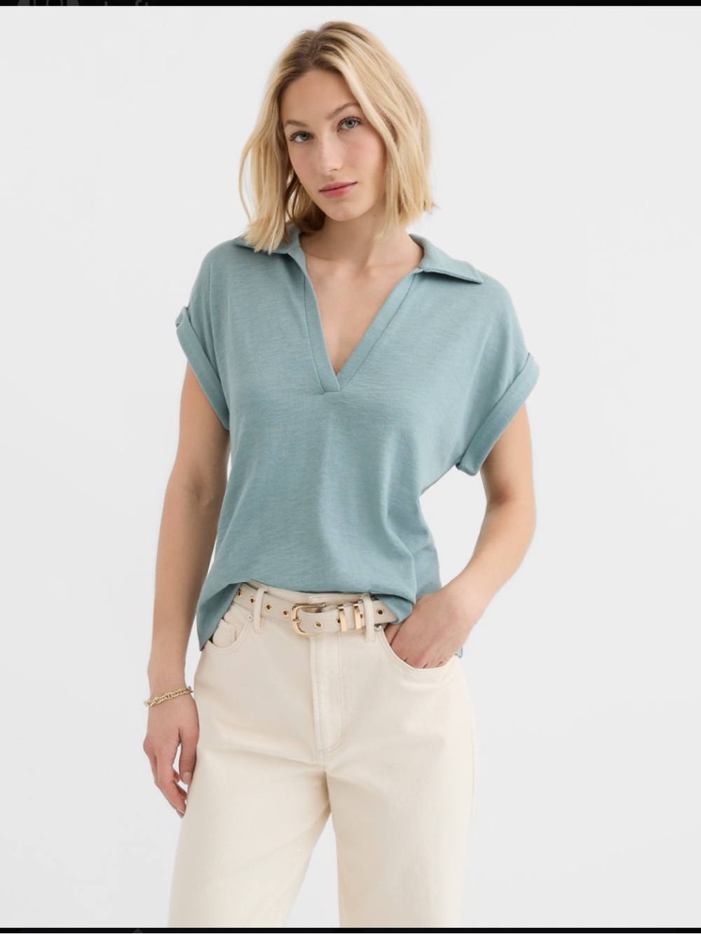 LOFT Collared Split Neck Top
